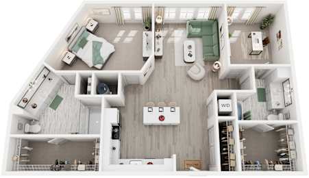 2 Bed 2 Bath Floor Plan | 1,277 Sq. Ft. at Lyric at Norton Commons Apartments, Prospect, Kentucky