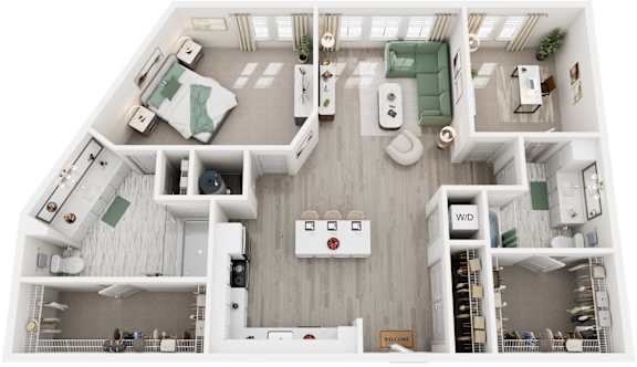 2 Bed 2 Bath Floor Plan | 1,277 Sq. Ft. at Lyric at Norton Commons Apartments, Prospect, Kentucky