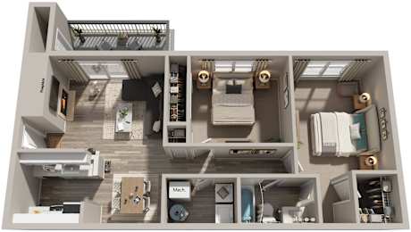 2 Bed 1 Bath Floor Plan | 840 Sq. Ft. at Hunters Chase Apartments, VA 23112