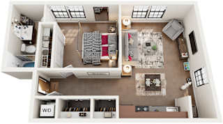 1 Bed 1 Bath Floor Plan | 638 Sq. Ft. at Mayton Transfer Lofts in Petersburg, Virginia 23803