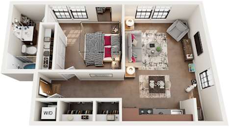 1 Bed 1 Bath Floor Plan | 638 Sq. Ft. at Mayton Transfer Lofts in Petersburg, Virginia 23803