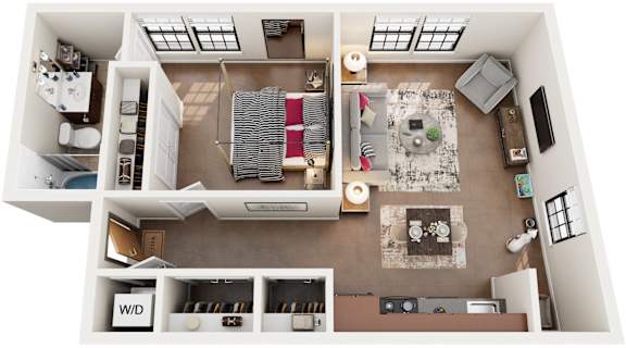 1 Bed 1 Bath Floor Plan | 638 Sq. Ft. at Mayton Transfer Lofts in Petersburg, Virginia 23803