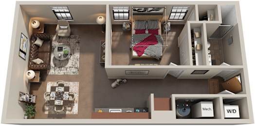 1 Bed 1 Bath Floor Plan | 661 Sq. Ft. at Mayton Transfer Lofts in Petersburg, 23803