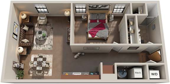 1 Bed 1 Bath Floor Plan | 661 Sq. Ft. at Mayton Transfer Lofts in Petersburg, 23803