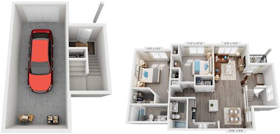 2 Bed 2 Bath Floor Plan | 1,141 Sq. Ft. at Streets of Greenbrier, VA, 23320