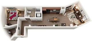 1 Bed 1 Bath Floor Plan | 706 Sq. Ft. at Mayton Transfer Lofts in Petersburg, VA