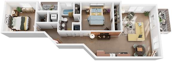 2 Bed 1 Bath Floor Plan | 1,069 Sq. Ft. at Skyloft in Asheville, North Carolina 28803