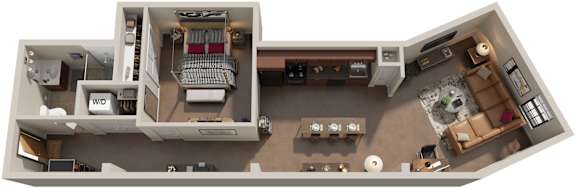 1 Bed 1 Bath Floor Plan | 744 Sq. Ft. at Mayton Transfer Lofts in Petersburg, Virginia 23803