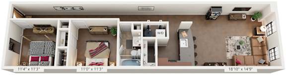 2 Bed 1 Bath Floor Plan | 951 Sq. Ft. at Mayton Transfer Lofts in Petersburg, 23803