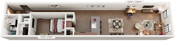 1 Bed 1 Bath Floor Plan | 833 Sq. Ft. at Mayton Transfer Lofts in Petersburg, VA 23803