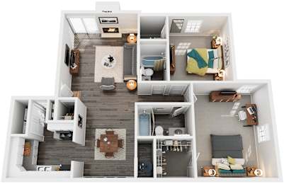 2 Bed 2 Bath Floor Plan | 1,074 Sq. Ft. at Woodwinds, Aiken, South Carolina, 29803
