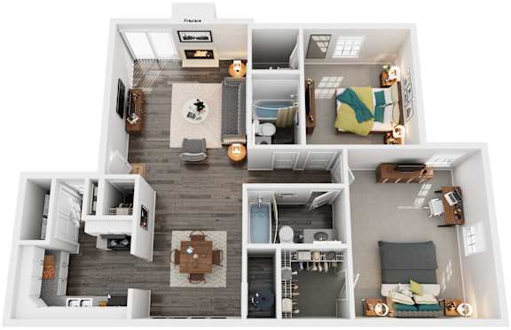 2 Bed 2 Bath Floor Plan | 1,074 Sq. Ft. at Woodwinds, Aiken, South Carolina, 29803