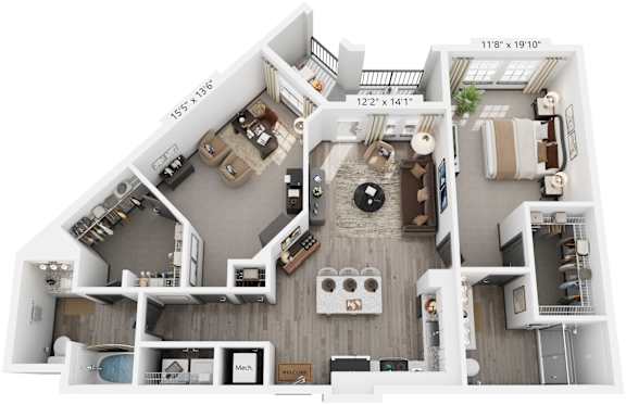 2 Bed 2 Bath Floor Plan | 1,198 Sq. Ft. at The Louis Apartment Flats, Louisville, KY