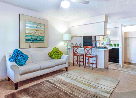 a living room with a couch and a coffee table