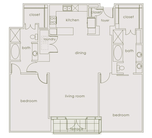 Main 3 Downtown floor plan B4 Tower  - 2 bed 2 bath - 2D