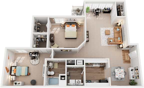 2 Bed 1 Bath Floor Plan | 1,212 Sq. Ft. at Austin Chase Apartments, Macon, GA