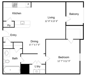 Floor Plan  The Athens 1 bedroom floorplan