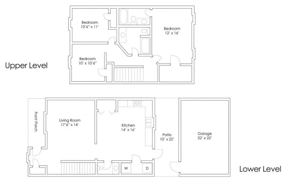 Floor Plan  3 Bedroom 2.5 Bath Townhome