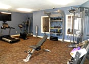Thumbnail 6 of 22 - Fitness center with cardio equipment, weight machines, free weights, and television