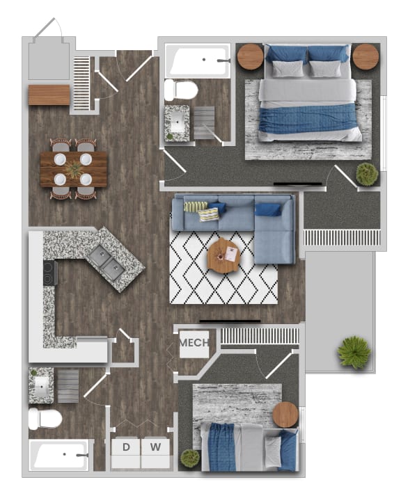 2B2B Floor Plan at Magnolia Pointe, Georgia, 30096