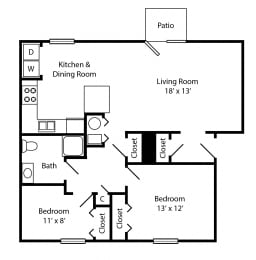  Floor Plan 2 Bed 1 Bath Accessible Apartment