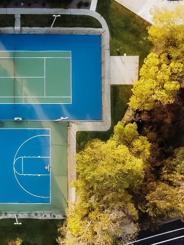 aerial view of basketball and tennis court
