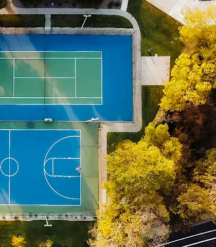 aerial view of basketball and tennis court