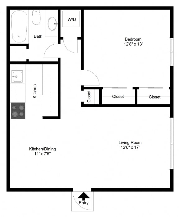 Floor Plan  1 Bedroom Garden Apartment FloorPlan at Dannybrook Apartments, Williamsville, NY, 14221