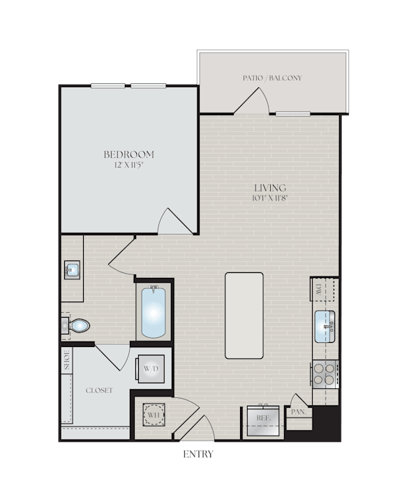 A floor plan of a house with a living room, dining room, kitchen, and entryway.
