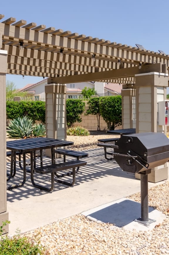 a group of picnic tables under a covered patio at Aspire Rialto, California, 92376