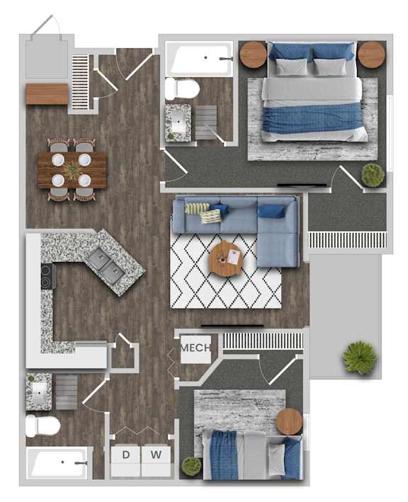 A floor plan of a house with a kitchen, living room, and bedrooms.