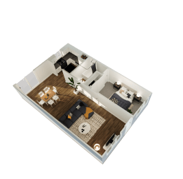 a floor plan of a house with a bedroom and a living room