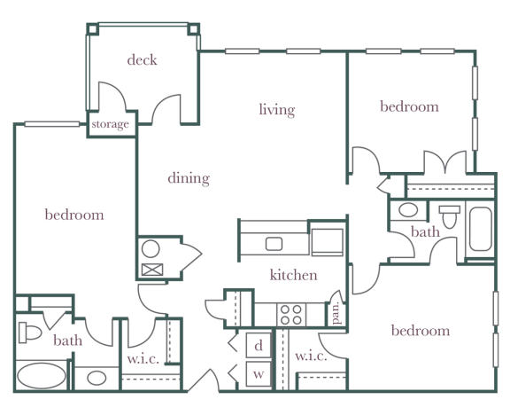 Evergreen Lenox Park - C1 - 3 bedroom and 2 bath - 2D Floor Plan