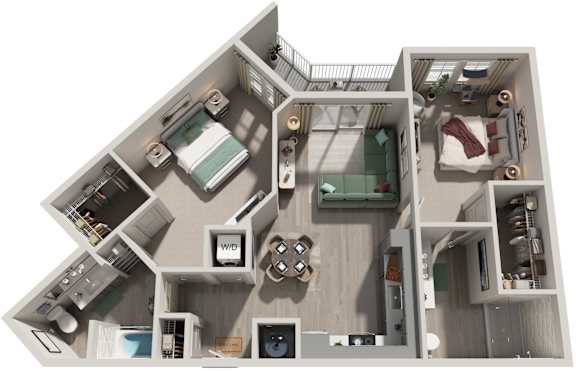 2 Bed 2 Bath Floor Plan | 1,120 Sq. Ft. at Lyric at Norton Commons Apartments, Prospect, KY 40059