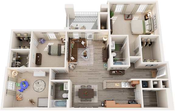 Floor Plan  3 Bed 2 Bath Floor Plan | 1,438 Sq. Ft. at Bedford Parke Apartments, Georgia, 31088