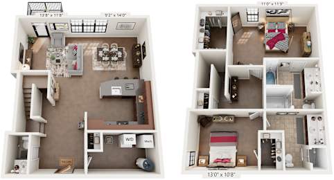 2 Bed 2.5 Bath Floor Plan | 1,505 Sq. Ft. at Mayton Transfer Lofts in Petersburg, VA 23803