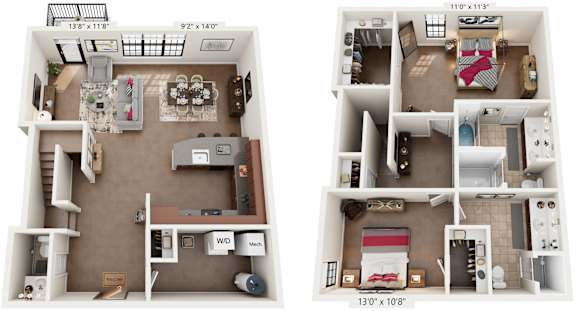2 Bed 2.5 Bath Floor Plan | 1,505 Sq. Ft. at Mayton Transfer Lofts in Petersburg, VA 23803