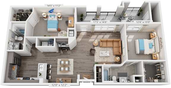 2 Bed 2 Bath Floor Plan | 1,221 Sq. Ft. at Streets of Greenbrier, Virginia, 23320