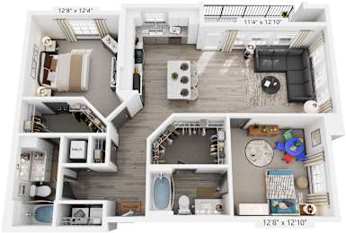 2 Bed 2 Bath Floor Plan | 1,230 Sq. Ft. at The Louis Apartment Flats, Louisville, KY, 40241