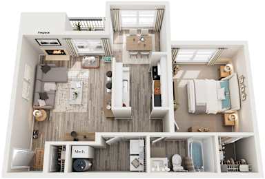 1 Bed 1 Bath Floor Plan | 650 Sq. Ft. at Hunters Chase Apartments, Midlothian, VA 23112