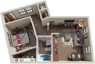 1 Bed 1 Bath Floor Plan | 667 Sq. Ft. at Mayton Transfer Lofts in Petersburg, Virginia