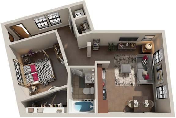 1 Bed 1 Bath Floor Plan | 667 Sq. Ft. at Mayton Transfer Lofts in Petersburg, Virginia