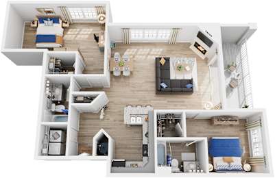 2 Bed 2 Bath Floor Plan | 1,357 Sq. Ft. at Saltmeadow Bay, Virginia, 23451