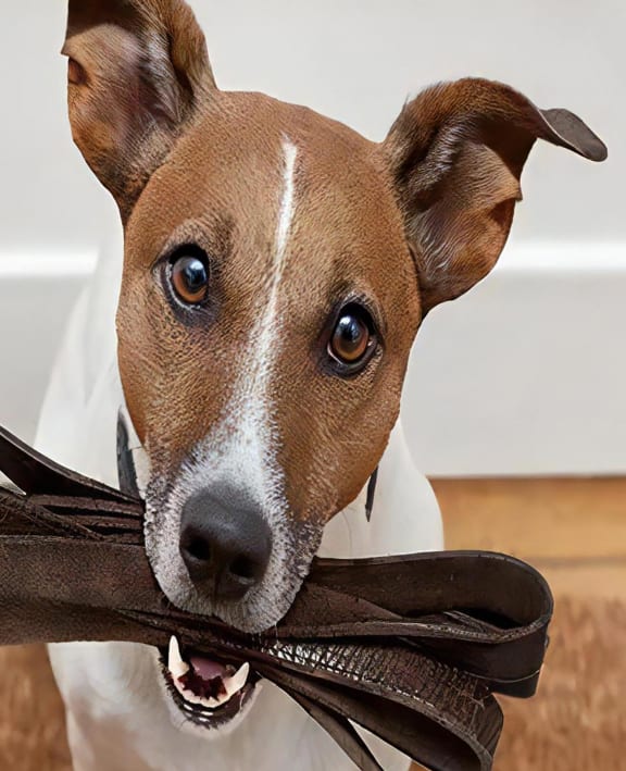 Dog Holding Leash in Mouth