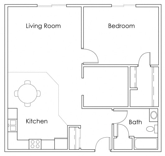 Floor Plan  1 Bedroom 1 Bathroom 880 - K