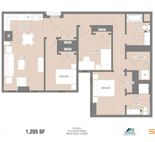 Floor Plan  A floor plan of a 3 bedroom unit at The Foxes Place.