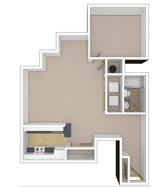 1 Bedroom, 1 Bathroom Floor Plan