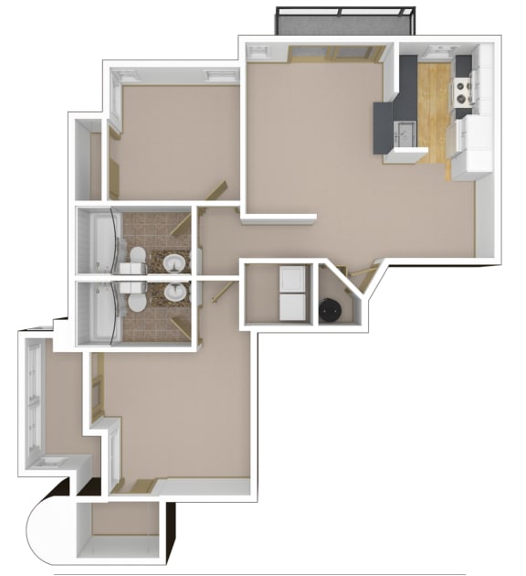 2 Bedroom, 2 Bathroom Floor Plan