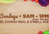 A colorful image advertising a fruit stand open on Sundays from 9AM to 1PM at El Camino Real and O'Neill Ave.