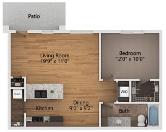 Floor Plan  a floor plan of a one bedroom apartment with a living room and a bedroom with a bathroom